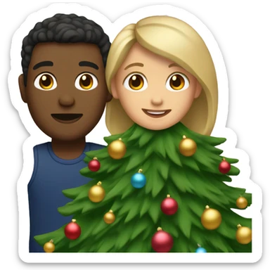 Couple with dark blond hair in Front of a Christmastree sticker