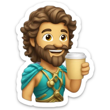 happy Poseidon drinks coffee sticker