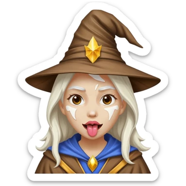 Female wizard with her tongue out and with white paint on her face sticker
