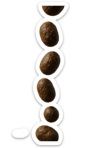 FECI DI ANIMALE A PALLINE UN PO' ALLUNGATE CADONO DALL'ALTO VERTICALMENTE, IPERREALISTICO 4K sticker