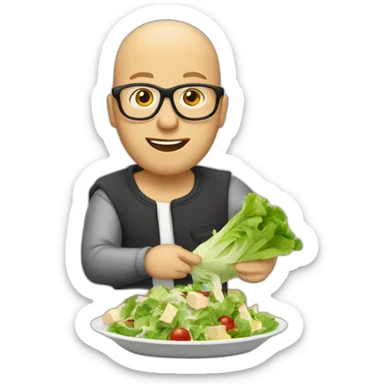 A bald with glasses preparing a Caesar salad sticker