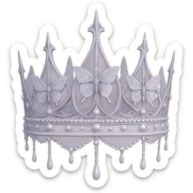 gothic crown in pale lavender with pearl accents and butterfly motifs, soft and haunting sticker