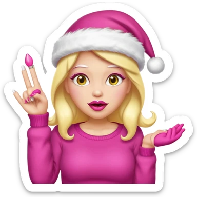 Sassy, cunty, girly Santa emoji with big lips, fake nails, pink sweater, and a pink santa hat (similar emoji style to uploaded). Yellow emoji. sticker