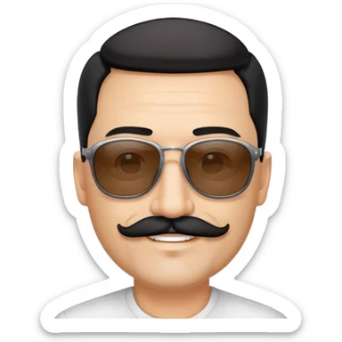 đàn ông 50 tuổi, da trắng, có râu ria đen. đeo kính đen, mắt kính trong suốt, tóc đen ngắn, cười mỉm sticker