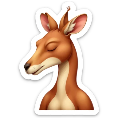 Cinematic Cute Yawning Adult Red Kangaroo Portrait Emoji, Head tilted slightly with a dramatic, wide-open yawn, showcasing a sturdy, reddish form with a distinct camel-shaped head, a relaxed elongated snout, and sleepy, half-closed eyes, Simplified yet irresistibly adorable features, highly detailed, glowing with a soft, cozy outback glow, high shine, relaxed yet expressive, stylized with a dash of whimsical charm, soft glowing outline, capturing the essence of a drowsy yet affectionate kangaroo that appears ready to stretch and yawn its way out of the screen! sticker