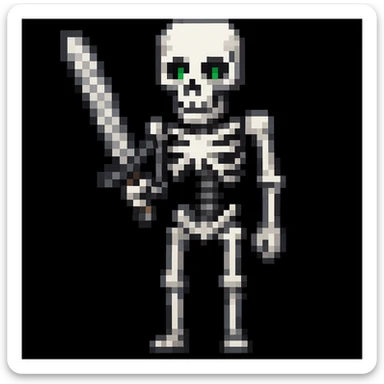 Make the Minecraft skeleton hold a sword in the pixel art style sticker