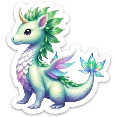 Shiny Sparkly beautiful gorgeous ethereal Scaley Exotic Shaymin-Aurorus-Dragonair-Fakémon-hybrid-creature (full body) sticker