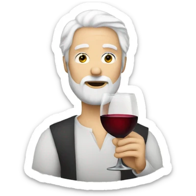 a man with white hair and a beard drinking a glas of wine staring sticker