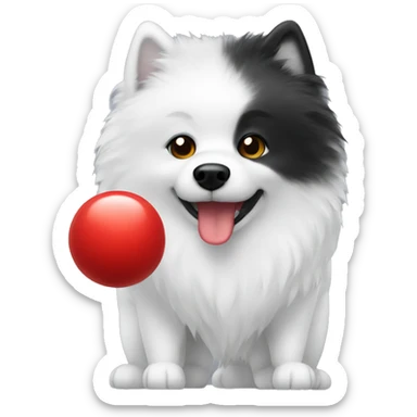 American Eskimo holding a red ball sticker