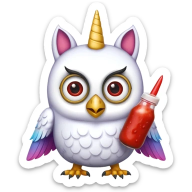 a unicorn owl minion with ketchup sticker