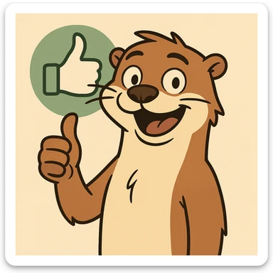 otter giving a thumbs up with an approval symbol in the background, clean and friendly style sticker