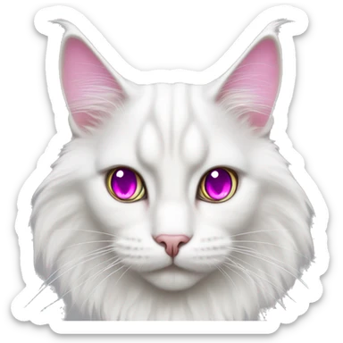 white Maine Coon cat with magenta eyes and big eyelashes sticker