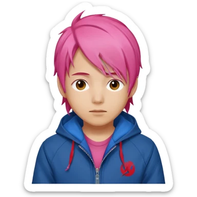 yuiji itadori jjk avec cheveux rose veste bleu capuche rouge sticker