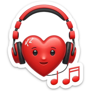heart with K-pop headphones and music notes sticker