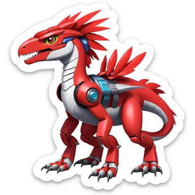 Furry feather-mane Cool Edgy Futuristic shiny colorful Digimon-Fakemon-Guilmon-Velociraptor-Mecha full body   sticker