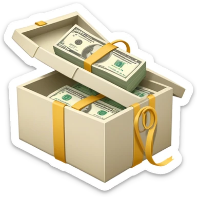 Shoe box full with money/notes rolled up by rubber bands sticker