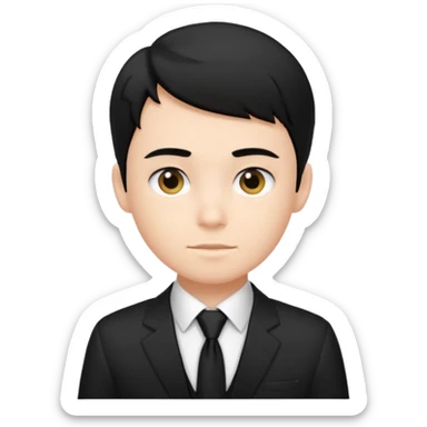 Chico con pelo negro, camisa negra y una corbata blanca sticker