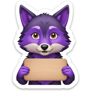 Loup noir et violet avec pancarte sticker
