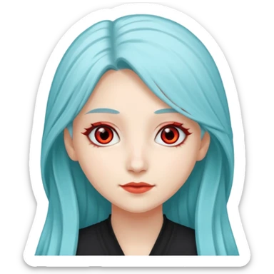 Long Cyan Haired Light Red Eyes White Skin Arabic American Girl Named Zackie Hatzune Kubota sticker