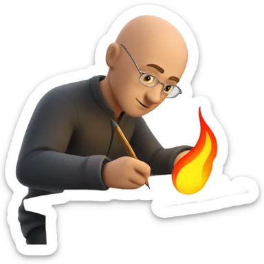 gay bald guy writing with a quill that's on fire sticker