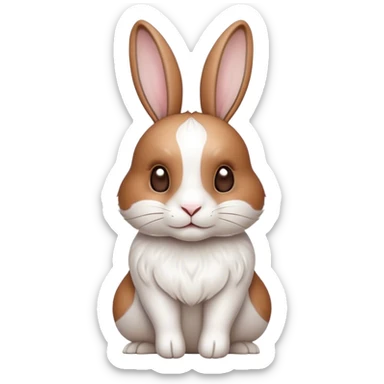 Cinematic Noble White and Brown Rabbit Portrait Emoji, Poised and regal, with a balanced, compact build and a beautifully patterned fur of pristine white accented by rich brown patches, long, alert ears and deep-set soulful eyes, Simplified yet sharp and sophisticated features, highly detailed, glowing with a soft, dignified glow, high shine, intelligent and gentle, stylized with an air of refined charm, focused and attentive, soft glowing outline, capturing the essence of a watchful and confident companion, so majestic it feels as though it could hop out of the screen with effortless authority! sticker