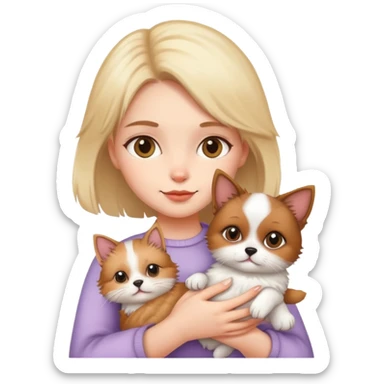 Girl holding a cat and a dog sticker