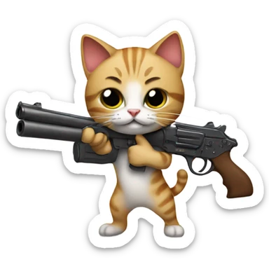 Cat holding a gun sticker