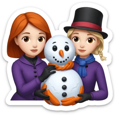 Virginia Poe and Maria Clemm building a snowman sticker