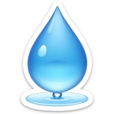 A single water droplet emoji, glossy and smooth, cartoonish, vibrant blue color, high detail, simple and cute design, without facial features, isolated on white background, centered compositio

 sticker