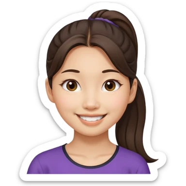 Asian Thai girl, brunette, ponytail, wide nose sticker