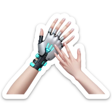 Neon cyberpunk style 
male hand holding female sticker