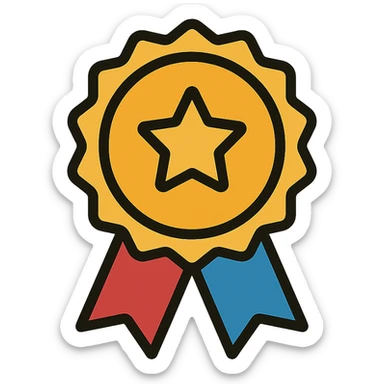 vector icon of a seal of trust with gold and colorful elements, elegant and minimalist flat design, isolated on white background, award badge style, 2D flat vector, trending icon look, soft shadows, no text, perfect for commercial use sticker