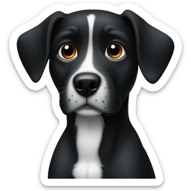 a black dog with a black muzzle with a white chest and hanging ears sticker