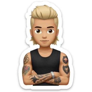 a pretty bratz guy with mullet and a sleeveless black top with tattoos on arm sticker