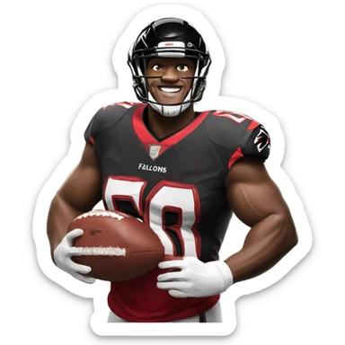 Football player with falcons jersey big muscles and holding a football in front of the Mercedes Benz stadium sticker