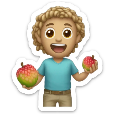 un emogi singe avec un litchi dans sa main sticker