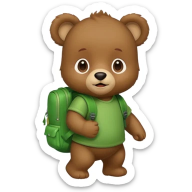 baby bear wear green backpack sticker
