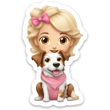 Girl blondy whith dog border collie red merle and pink nouse sticker