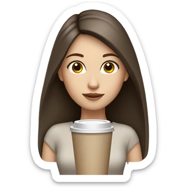 Pretty Pale brunette straight hair drinking coffee sticker