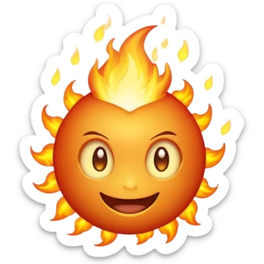 floating ball of fire sprite face with white glowing eyes and cute smile sticker