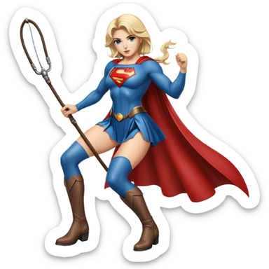 A stunning female Superman with blonde hair, leather boots and a whip in her hand. sticker