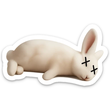 Remove the border and shadow under the dead rabbit, keep the rest of the image realistic. Add X's on the eyes to indicate death. No background, isolate the subject. sticker