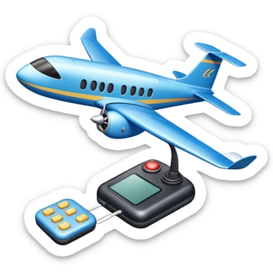 An icon featuring a remote-controlled model airplane soaring through the sky and clouds, with a detailed transmitter in the foreground. The sky is clear with motion lines showing flight. Transparent background emphasizes the precision, creativity, and joy of aeromodelling as a sport. sticker