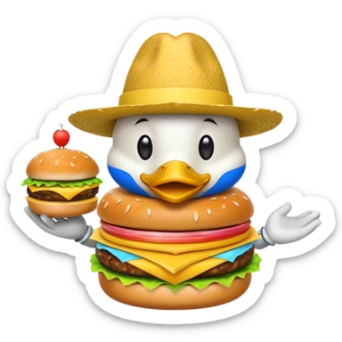 Un pato comiendo una hamburguesa sticker