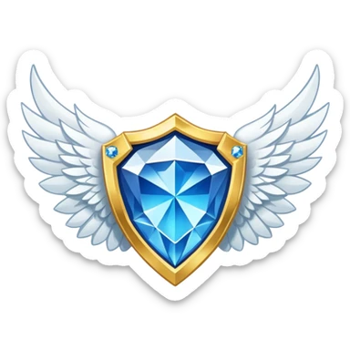 Gold shield with white wings, a big blue diamond in the center and VIP label sticker