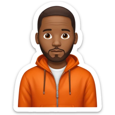 R. Kelly with dark brown hair, orange outfit sticker