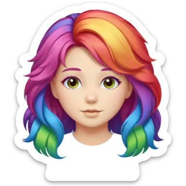 Young woman, fluffy voluminous hair in rainbow colors sticker
