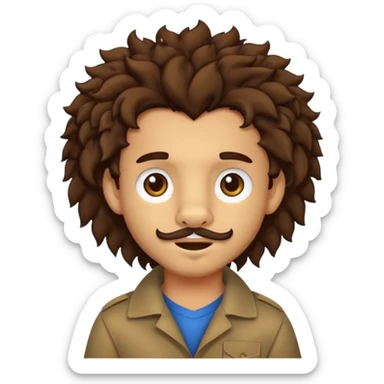 Make a cute boy lion with curly dark brown hair with a disconnected goatee and medium skin sticker