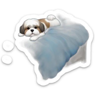 Shih tzu sleeping in fluffy blue bed sticker