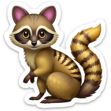 Colorful neon-colored tropical exotic shiny beautiful fantasy-Cacomistle-tanuki-genet-oncilla-animal-hybrid (full body) sticker